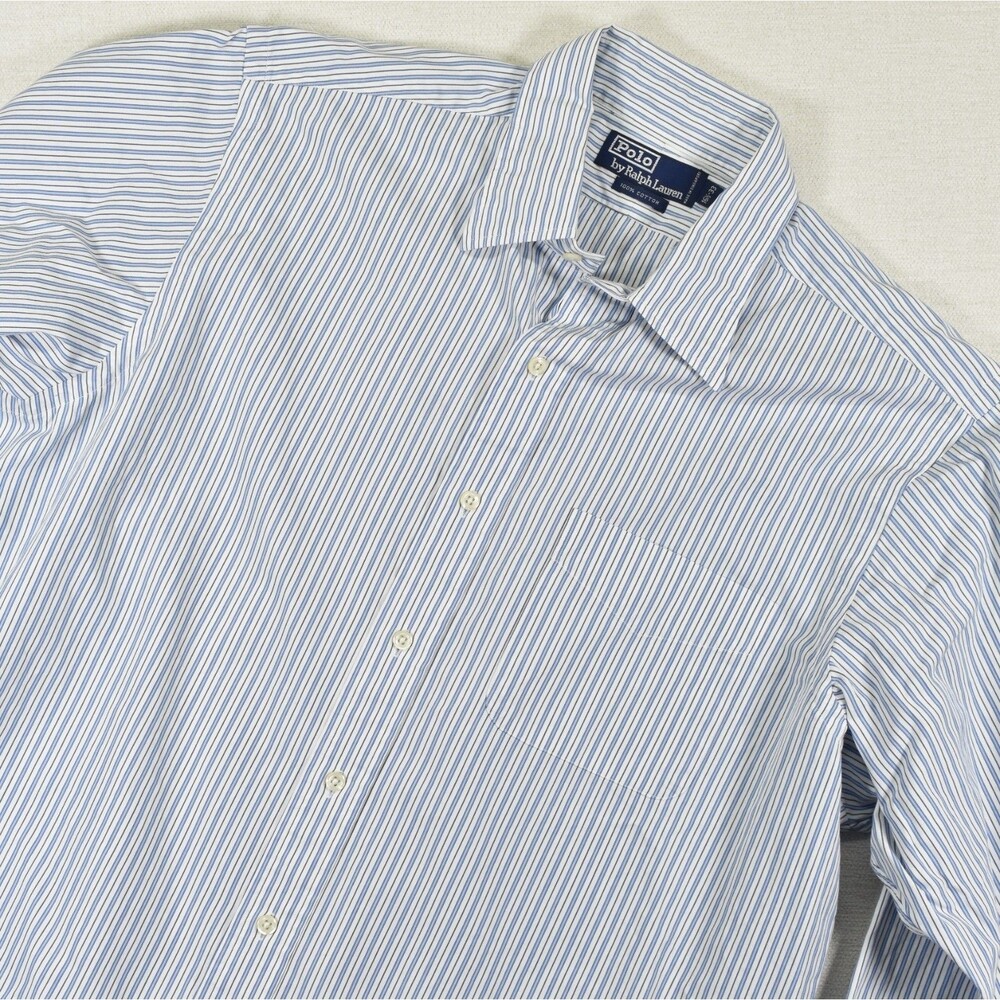 Polo Ralph Lauren Mens 16.5 33 Dress Shirt White Blue Stripes